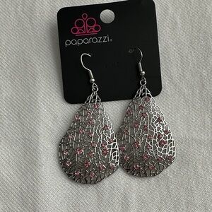 Paparazzi Silver Earrings with Pink Accents